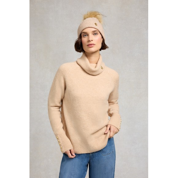 Holland Cooper Womens Beige Sloane Cable Bobble Hat #3