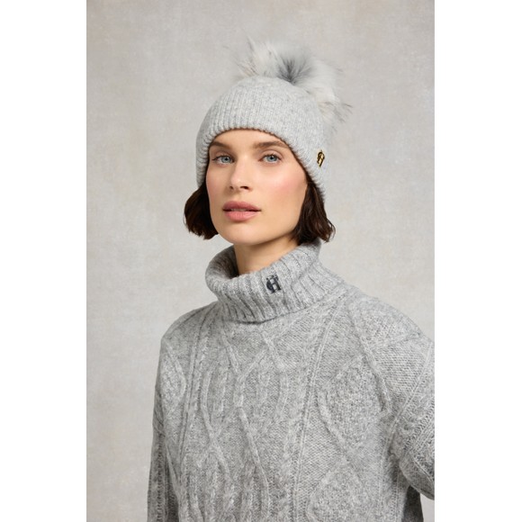 Holland Cooper Womens Grey Sloane Cable Bobble Hat #3
