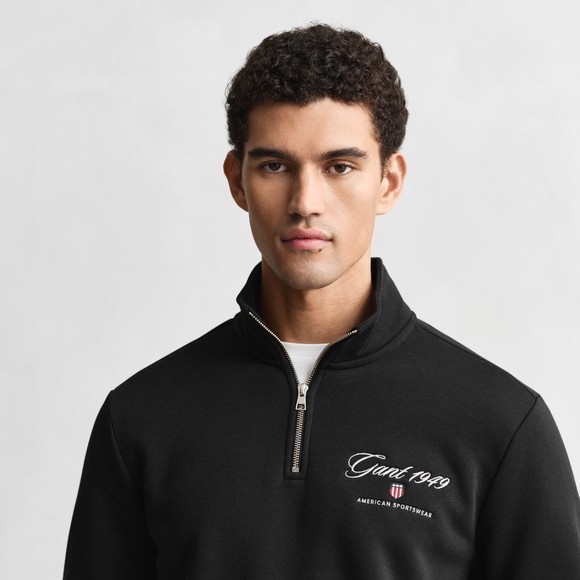 Gant Mens Black Graphic Half Zip Sweatshirt main image