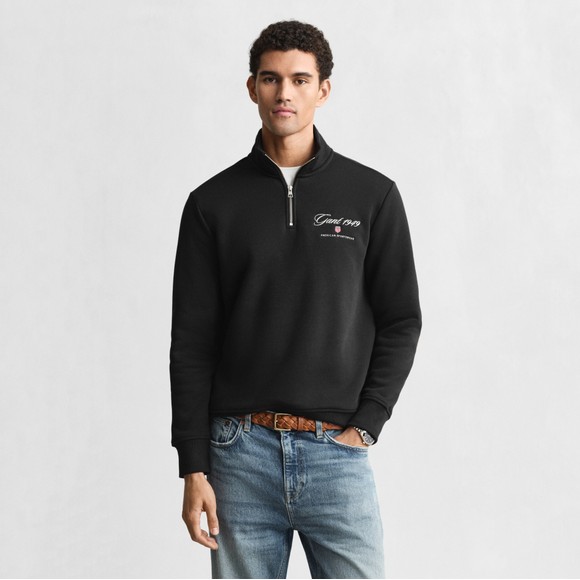 Gant Mens Black Graphic Half Zip Sweatshirt main image