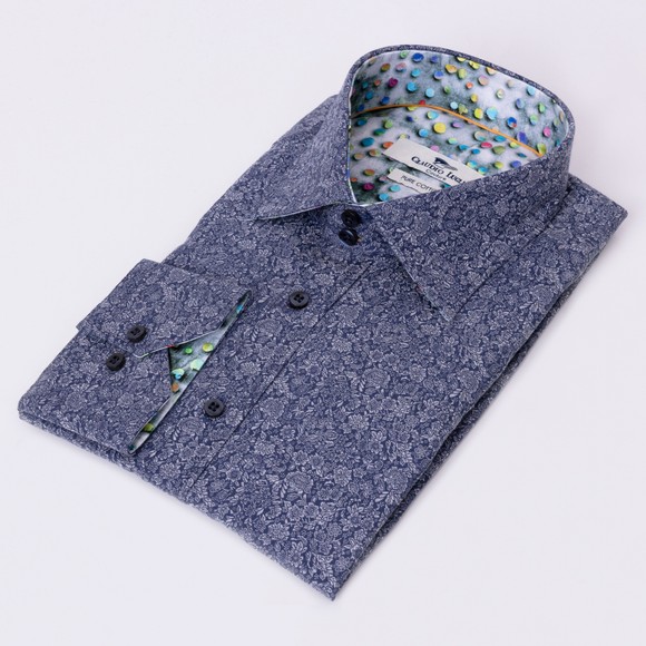 Claudio Lugli Mens Blue Floral Jacquard Shirt