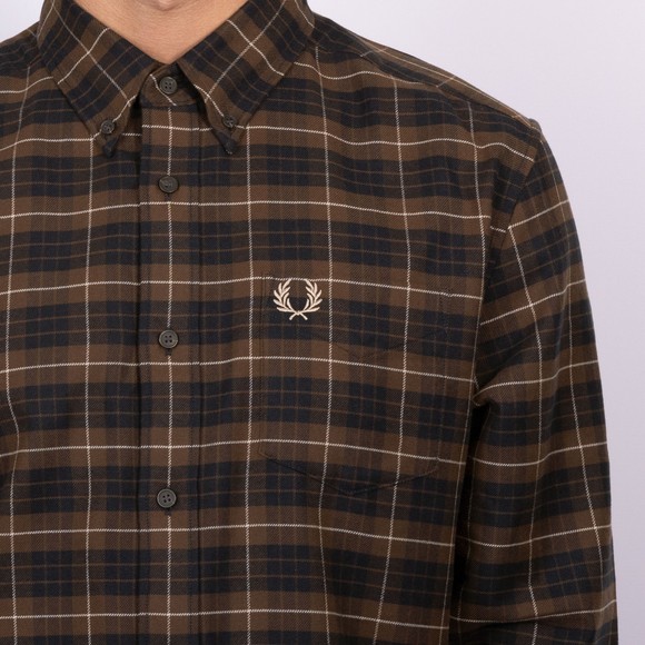 Fred Perry Mens Brown Brushed Twill Tartan Shirt #3