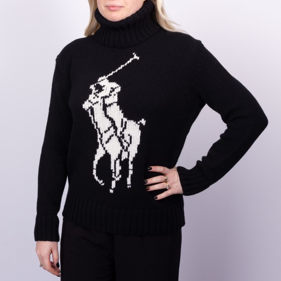Polo Ralph Lauren Womens Black Big Pony Wool Turtleneck Jumper #2