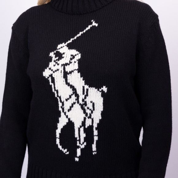 Polo Ralph Lauren Womens Black Big Pony Wool Turtleneck Jumper #4