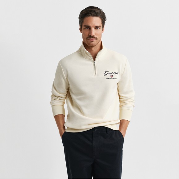 Gant Mens Off-White Graphic Half Zip Sweatshirt main image
