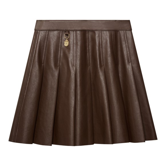 Holland Cooper Womens Brown Faux Leather Pleated Mini Skirt #3