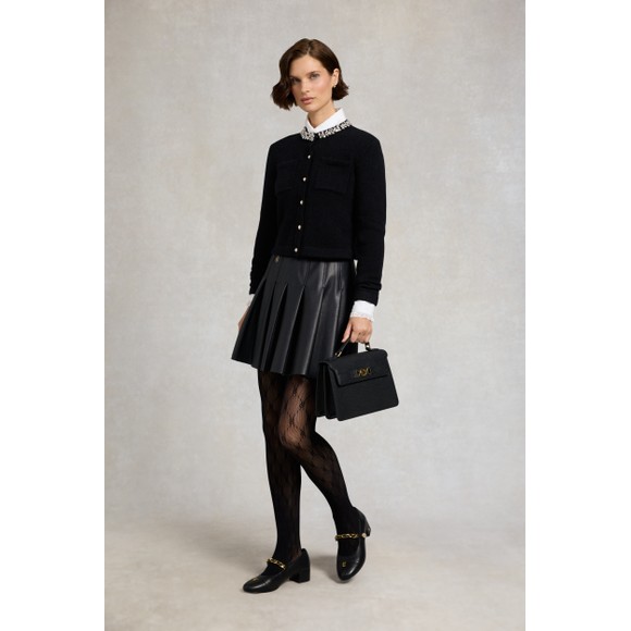 Holland Cooper Womens Black Faux Leather Pleated Mini Skirt #3