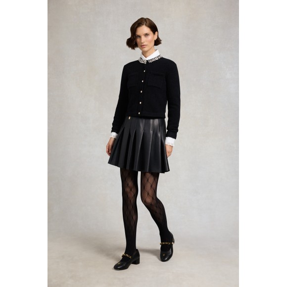 Holland Cooper Womens Black Faux Leather Pleated Mini Skirt #4