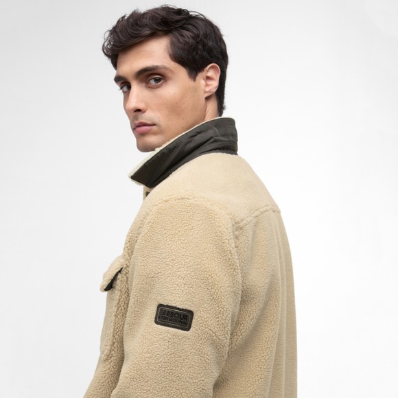 Barbour International Mens Beige Trident Borg Fleece Overshirt #3