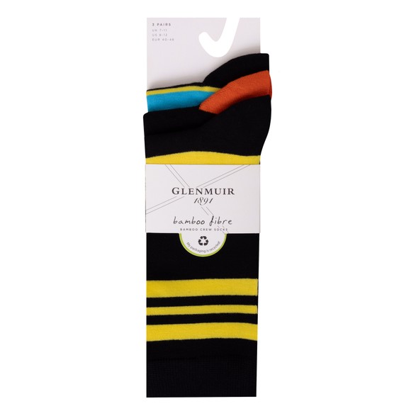 Glenmuir Mens Black Bamboo Jacquard Stripe True Socks
