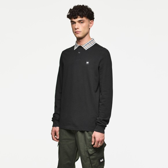 Weekend Offender Mens Black Lindley Long Sleeve Polo With Check Collar main image