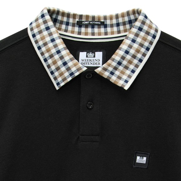 Weekend Offender Mens Black Lindley Long Sleeve Polo With Check Collar main image