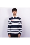 Crew Clothing Company Mens Blue Long Sleeve Stripe Rugby Shirt