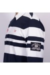 Crew Clothing Company Mens Blue Long Sleeve Stripe Rugby Shirt
