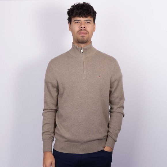 Tommy Hilfiger Mens Brown Pima Cashmere 1/2 Zip Jumper