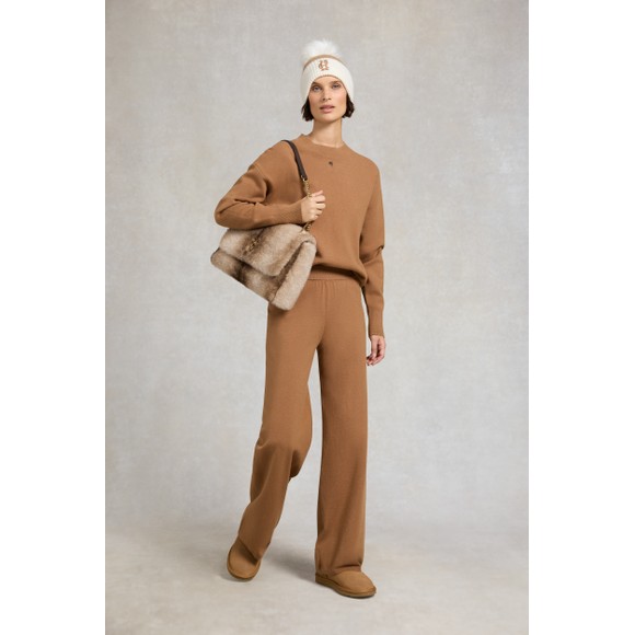 Holland Cooper Womens Beige Maria Knitted Wide Leg Pant #4