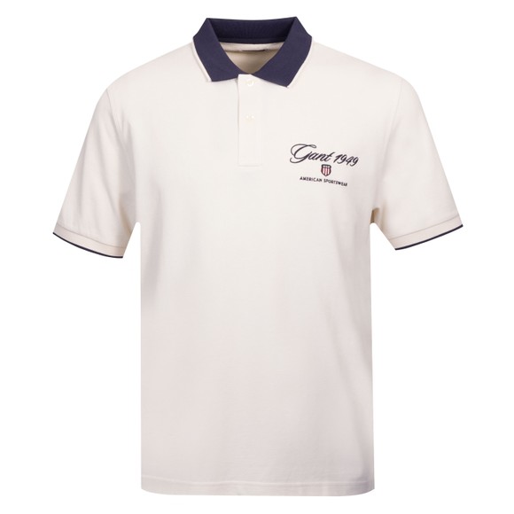 Gant Mens Off-White Graphic Pique Polo Shirt