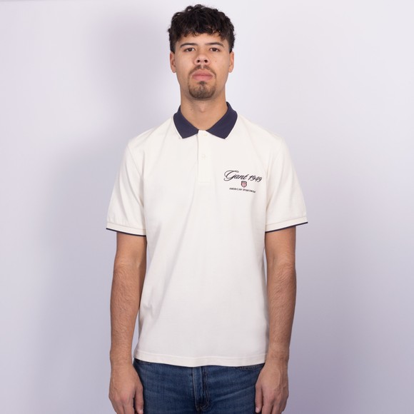 Gant Mens Off-White Graphic Pique Polo Shirt