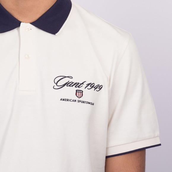 Gant Mens Off-White Graphic Pique Polo Shirt main image