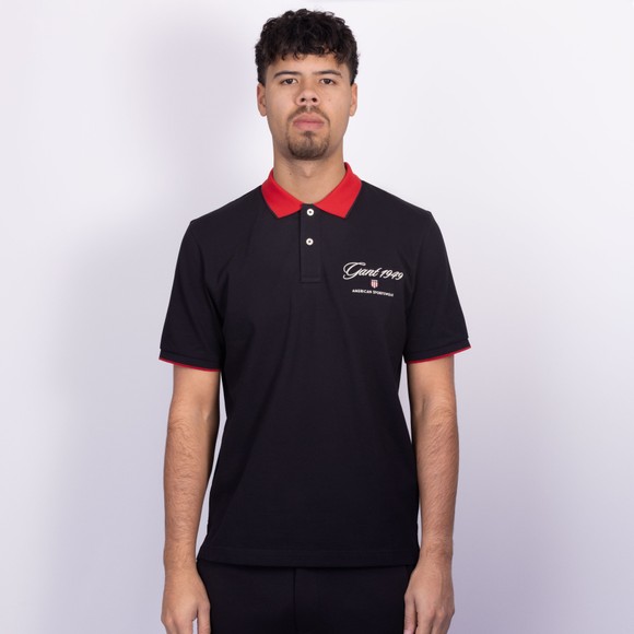 Gant Mens Black Graphic Pique Polo Shirt