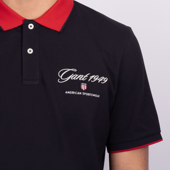 Gant Mens Black Graphic Pique Polo Shirt main image