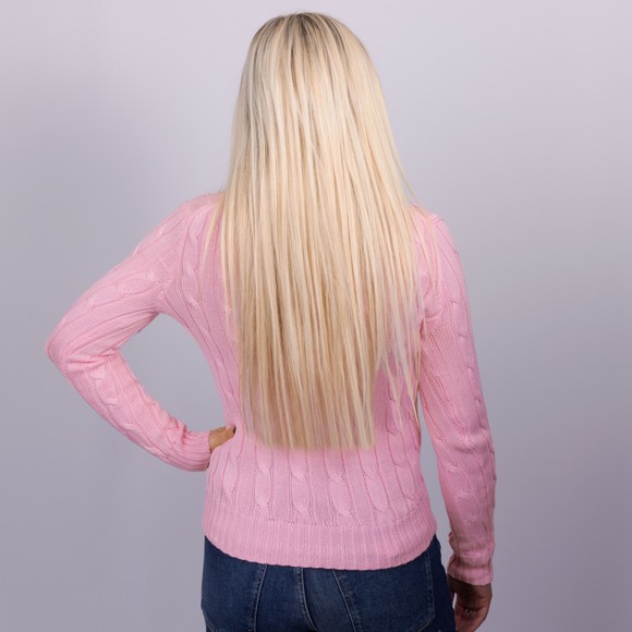 Polo Ralph Lauren Womens Pink Cotton Cable V-Neck Jumper #3