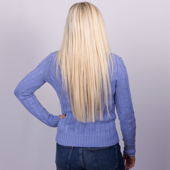 Polo Ralph Lauren Womens Blue Cotton Cable V-Neck Jumper #3