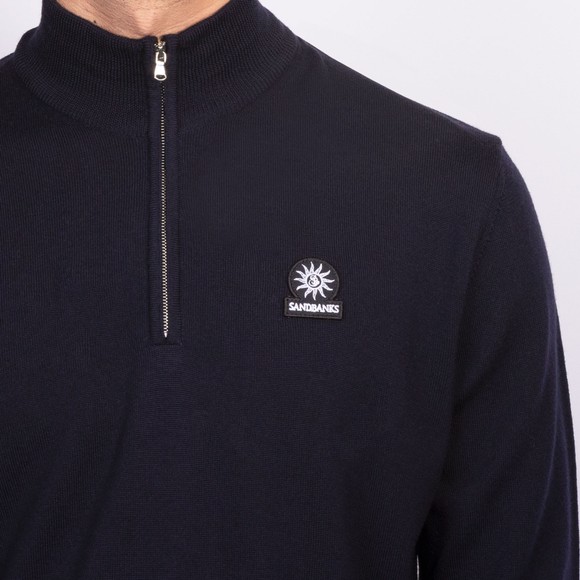 Sandbanks Mens Blue Merino Wool Quarter Zip Jumper #3