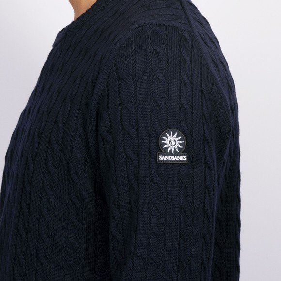 Sandbanks Mens Blue Merino Wool Cable Knit Jumper #3