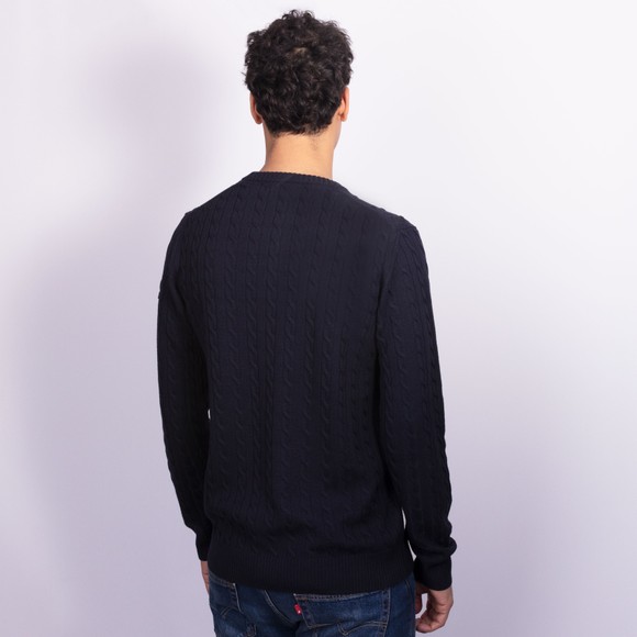 Sandbanks Mens Blue Merino Wool Cable Knit Jumper #4