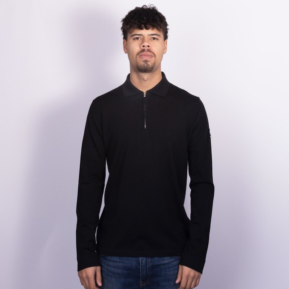 Sandbanks Mens Black Merino Wool Zip Polo Shirt #3