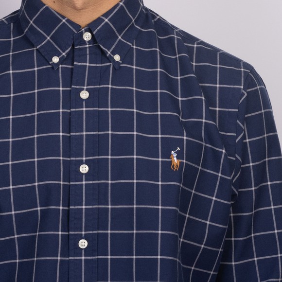 Polo Ralph Lauren Mens Blue Custom Fit Windowpane Oxford Shirt #3