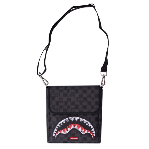 Sprayground Mens Black Scribble Shark Messenger bag