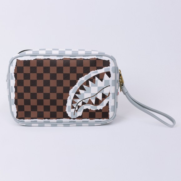 Sprayground Mens Brown Tear Check Toiletry Bag main image
