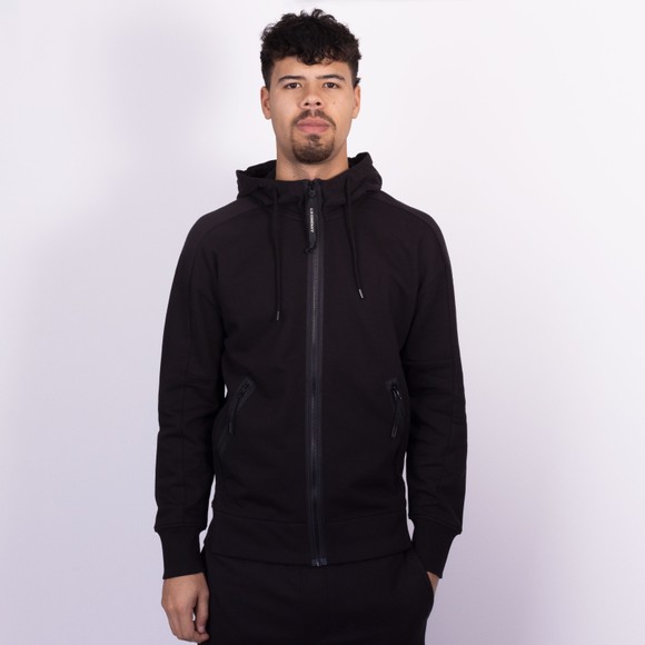 C.P. Company Mens Black Diagonal Raised Fleece Full Zip Goggle Hoody #4