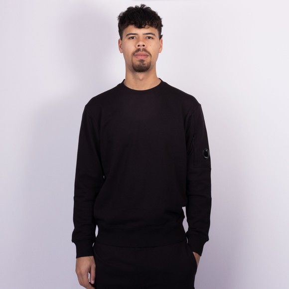 C.P. Company Mens Black Diagonal Raised Fleece Lens Crew Neck Sweatshirt #4