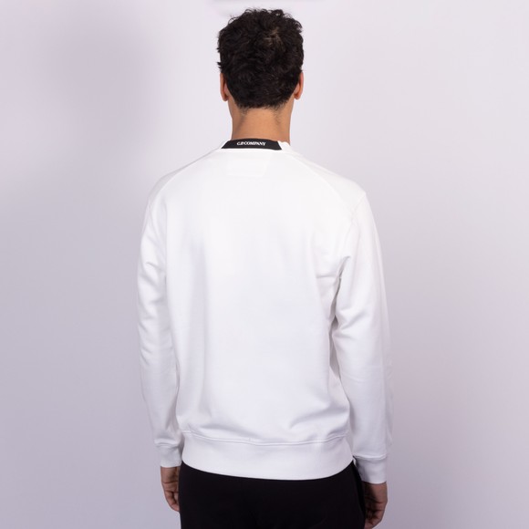 C.P. Company Mens White Diagonal Raised Fleece Lens Crew Neck Sweatshirt #3