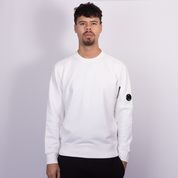 C.P. Company Mens White Diagonal Raised Fleece Lens Crew Neck Sweatshirt #4