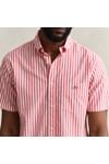 Gant Mens Red Classic Poplin Stripe Short Sleeve Shirt