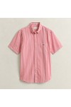 Gant Mens Red Classic Poplin Stripe Short Sleeve Shirt
