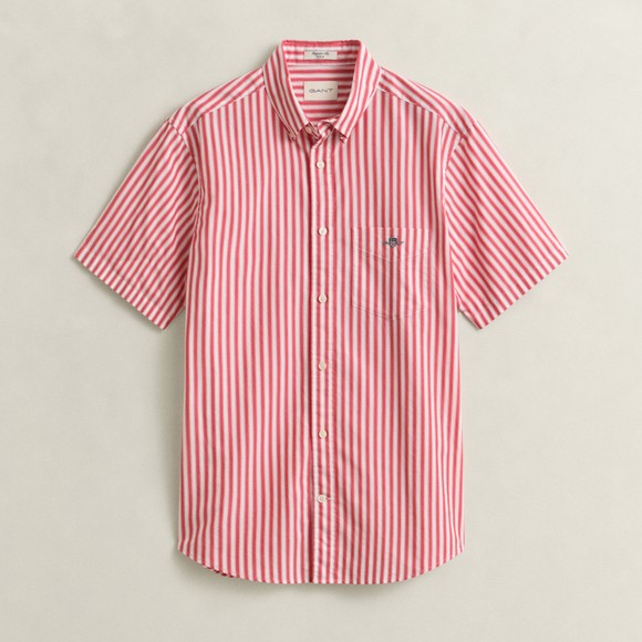 Gant Mens Red Classic Poplin Stripe Short Sleeve Shirt