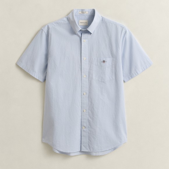 Gant Mens Blue Classic Gingham Poplin Short Sleeve Shirt