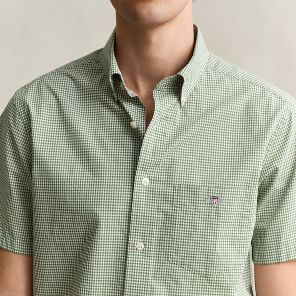 Gant Mens Green Classic Gingham Poplin Short Sleeve Shirt main image