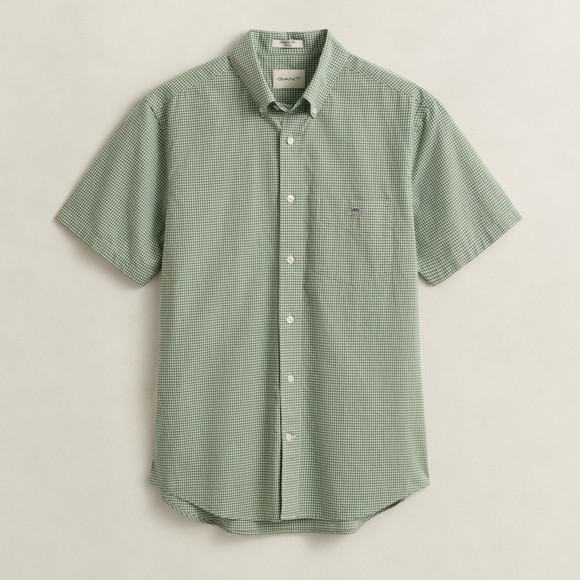Gant Mens Green Classic Gingham Poplin Short Sleeve Shirt