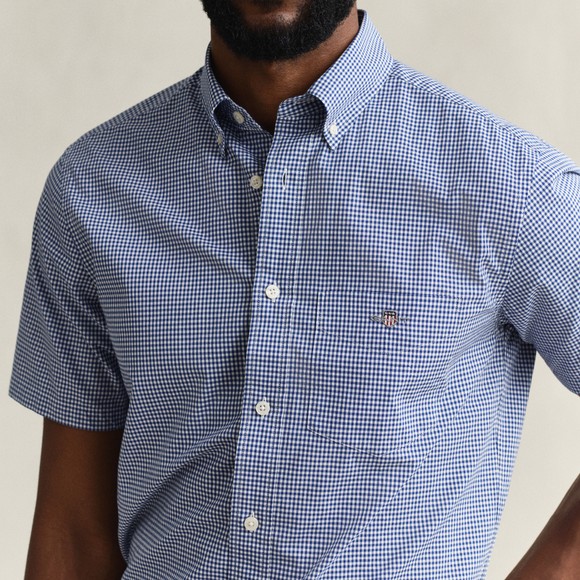 Gant Mens Blue Classic Gingham Poplin Short Sleeve Shirt main image