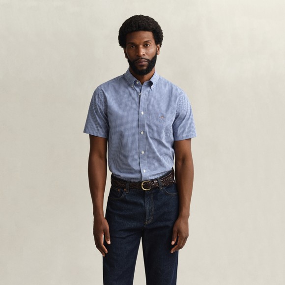Gant Mens Blue Classic Gingham Poplin Short Sleeve Shirt