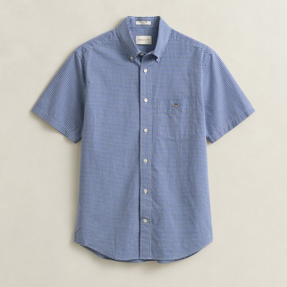 Gant Mens Blue Classic Gingham Poplin Short Sleeve Shirt
