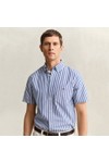 Gant Mens Blue Classic Poplin Stripe Short Sleeve Shirt