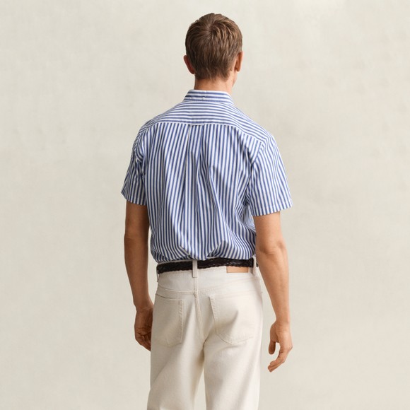 Gant Mens Blue Classic Poplin Stripe Short Sleeve Shirt main image
