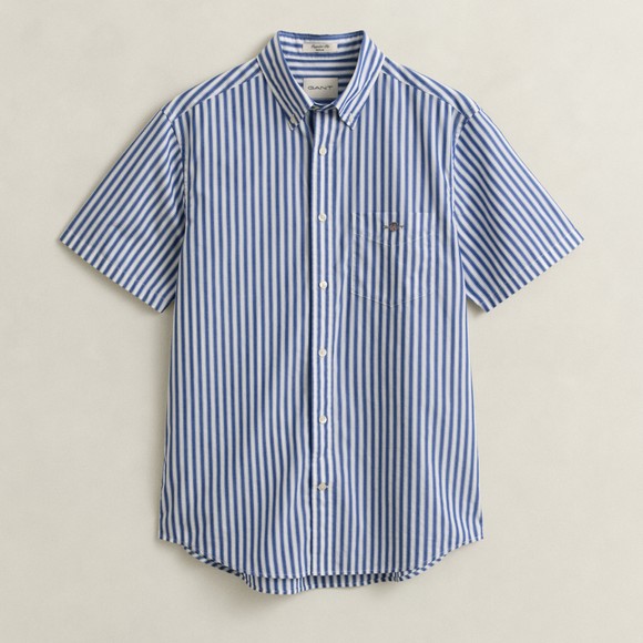 Gant Mens Blue Classic Poplin Stripe Short Sleeve Shirt